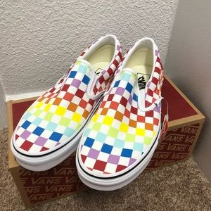 Rainbow Checkered Vans - Women’s